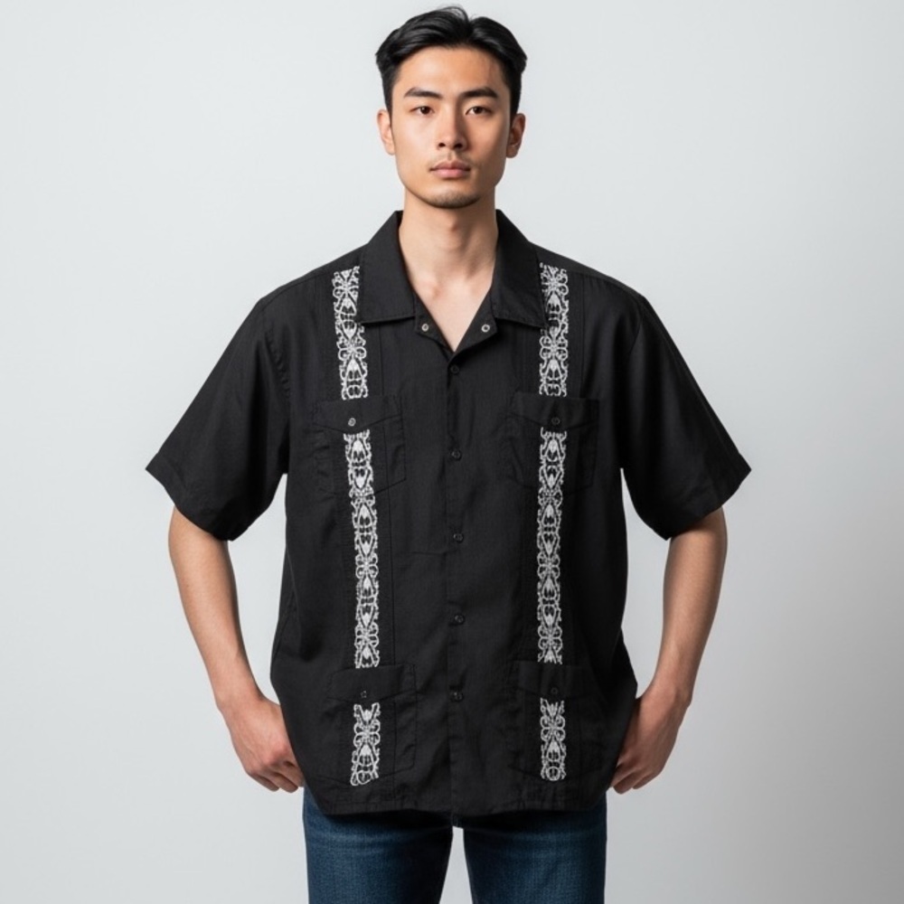 HABAND GUAYABERA Black Short Sleeve Button Down Shirt Men’s Size XL